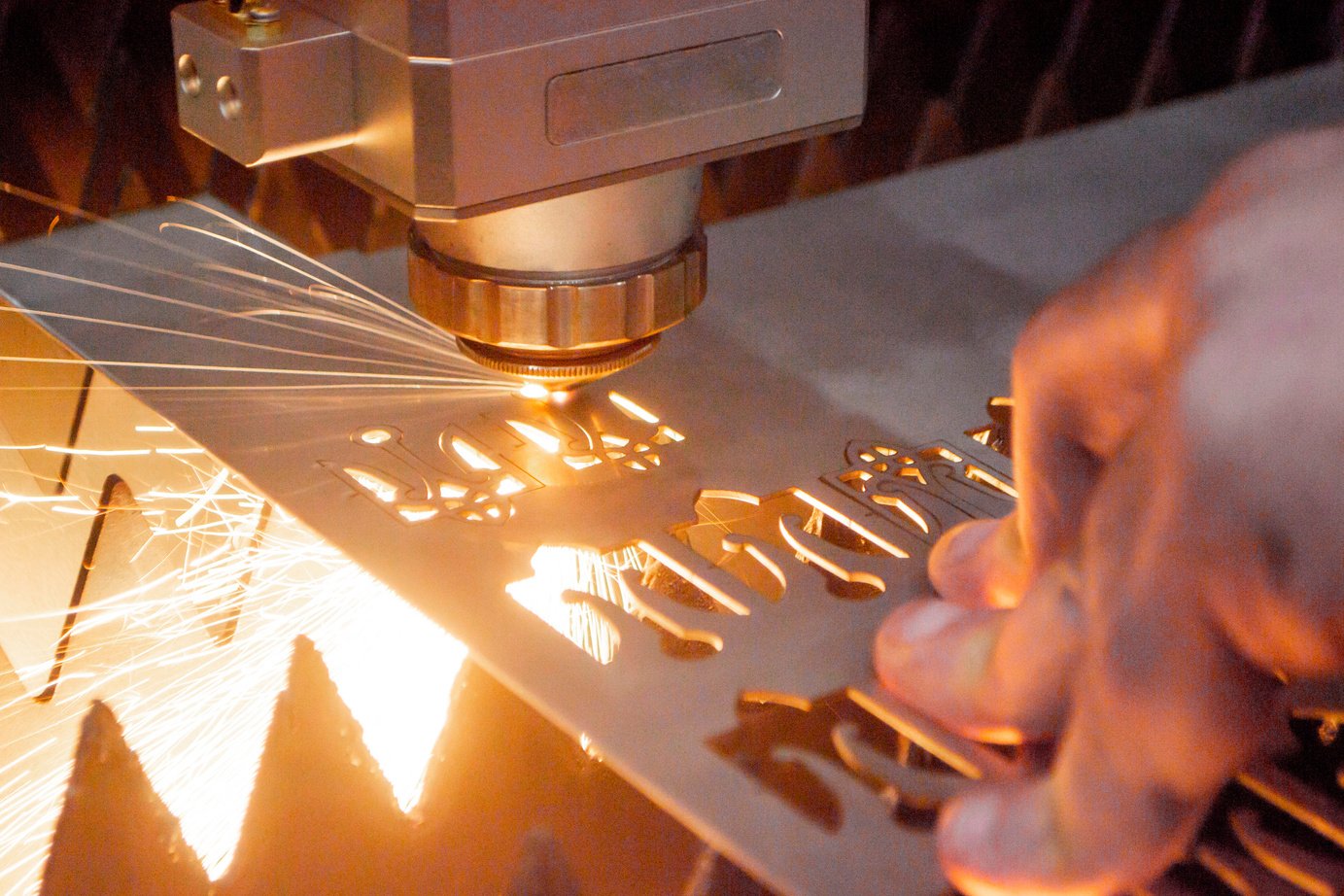 Metal laser cutting. Cutting sheet metal laser metal cutting close-up Industrial